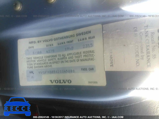 1988 Volvo 740 GLE YV1FX885XJ1145881 image 8