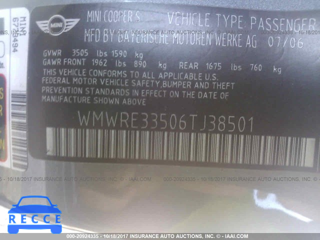 2006 Mini Cooper WMWRE33506TJ38501 image 8