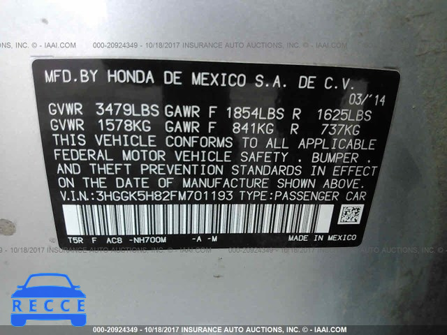 2015 Honda FIT EX/EXL 3HGGK5H82FM701193 image 8