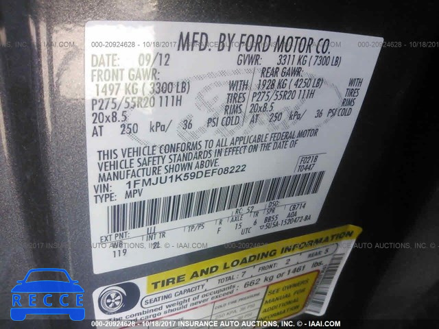 2013 Ford Expedition LIMITED 1FMJU1K59DEF08222 image 8