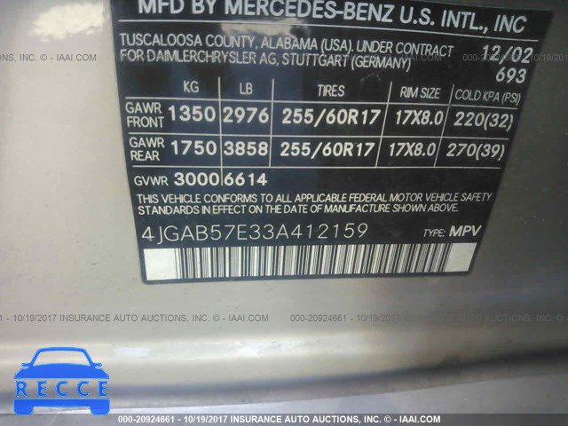 2003 Mercedes-benz ML 350 4JGAB57E33A412159 image 8
