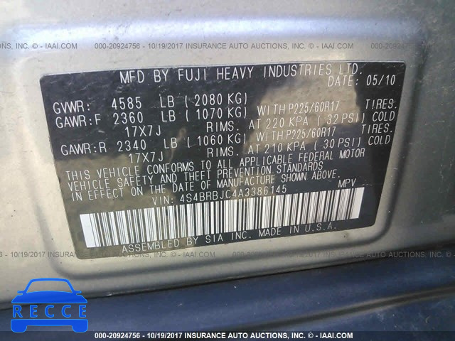2010 Subaru Outback 2.5I LIMITED 4S4BRBJC4A3386145 Bild 8