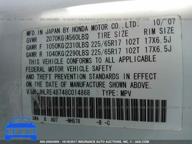 2008 Honda CR-V JHLRE48748C014868 image 8