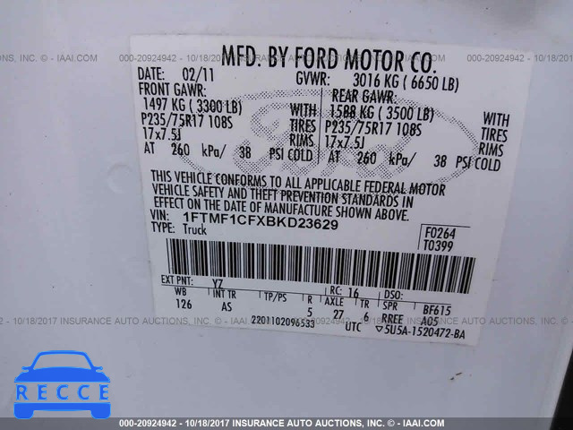 2011 Ford F150 1FTMF1CFXBKD23629 image 8