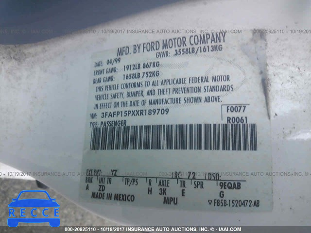 1999 Ford Escort SE 3FAFP15PXXR189709 image 8