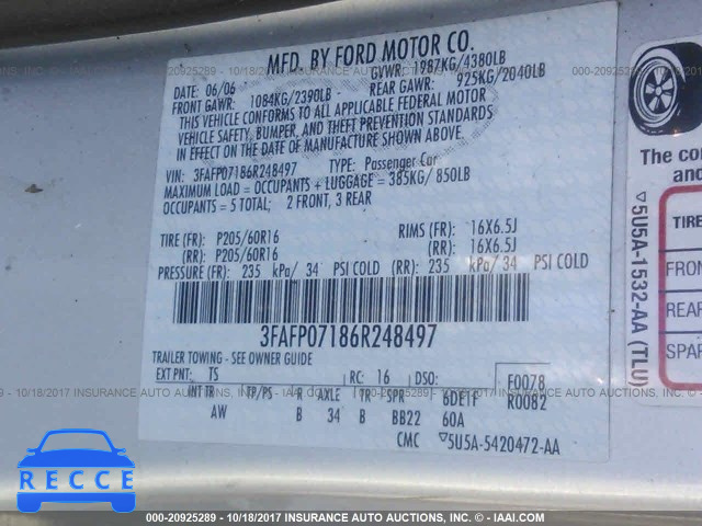 2006 Ford Fusion 3FAFP07186R248497 image 8