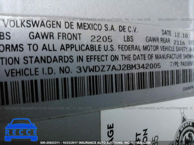 2011 Volkswagen Jetta SE 3VWDZ7AJ2BM342005 image 8