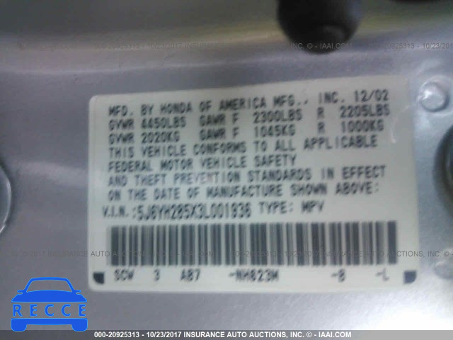 2003 Honda Element 5J6YH285X3L001936 image 8