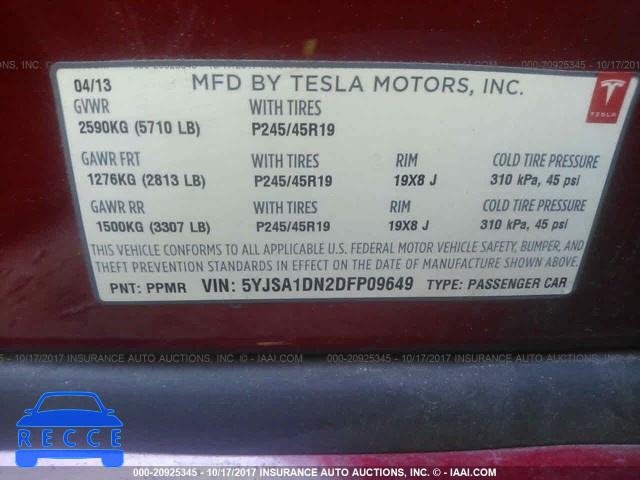 2013 Tesla Model S 5YJSA1DN2DFP09649 image 8