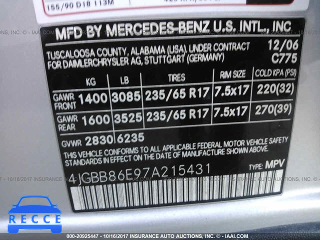 2007 Mercedes-benz ML 4JGBB86E97A215431 image 8