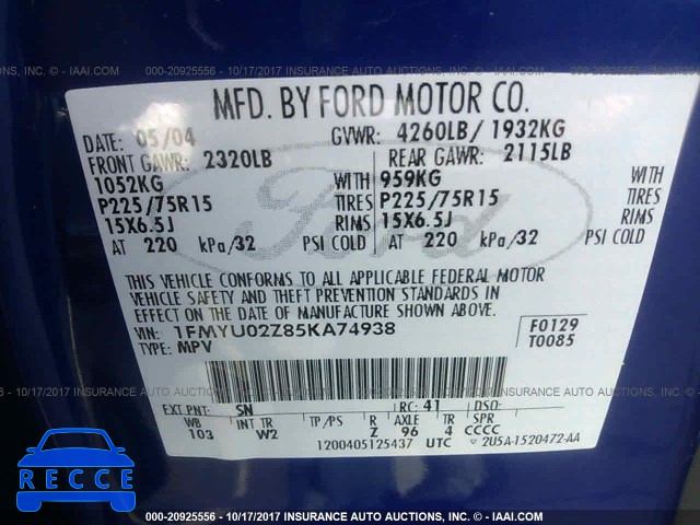 2005 Ford Escape 1FMYU02Z85KA74938 image 8