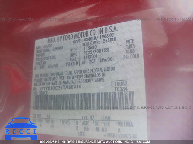 2000 Ford Ranger 1FTYR10C2YTA68416 image 8