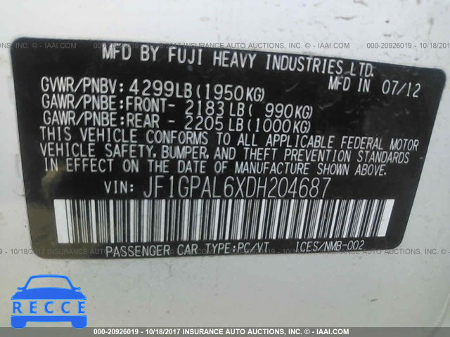 2013 SUBARU IMPREZA SPORT PREMIUM JF1GPAL6XDH204687 image 8