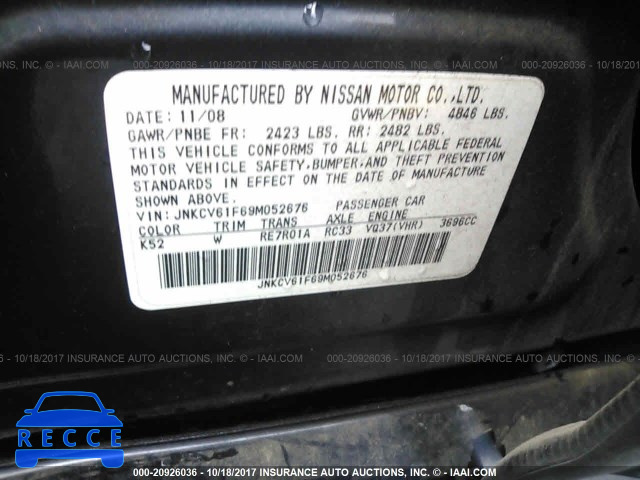 2009 INFINITI G37 JNKCV61F69M052676 image 8