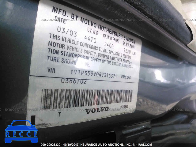 2004 VOLVO S60 YV1RS59V042316371 image 8