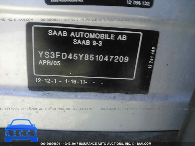 2005 Saab 9-3 YS3FD45Y851047209 зображення 8