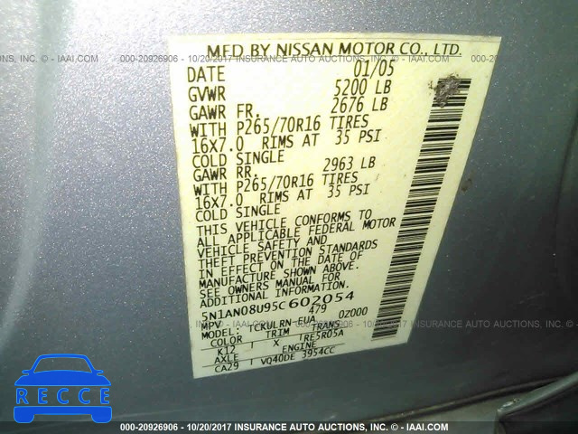 2005 Nissan Xterra 5N1AN08U95C602054 зображення 8