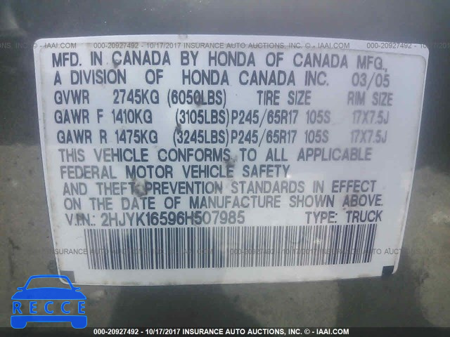 2006 Honda Ridgeline RTL 2HJYK16596H507985 image 8