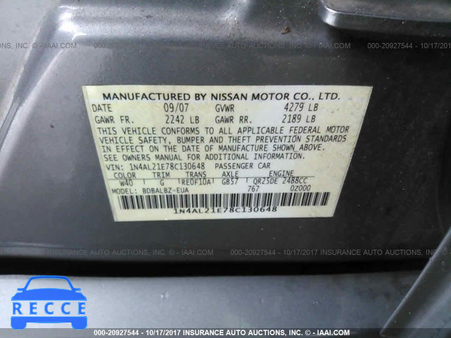 2008 Nissan Altima 1N4AL21E78C130648 зображення 8