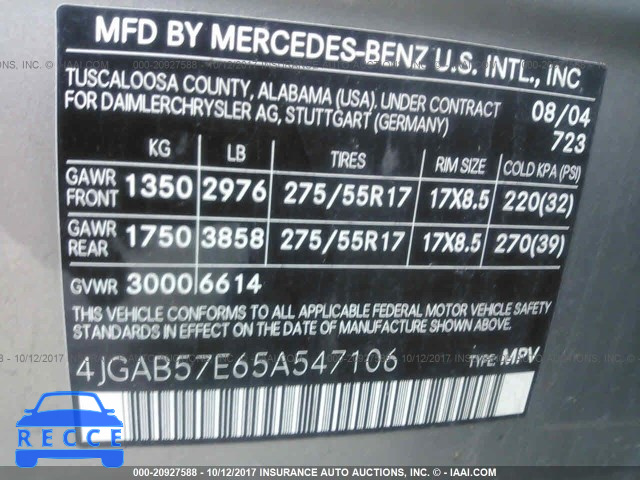 2005 Mercedes-benz ML 350 4JGAB57E65A547106 image 8