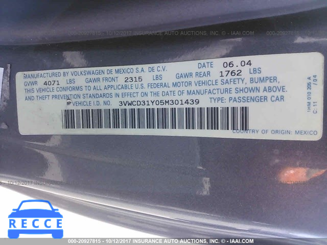 2005 Volkswagen New Beetle 3VWCD31Y05M301439 image 8