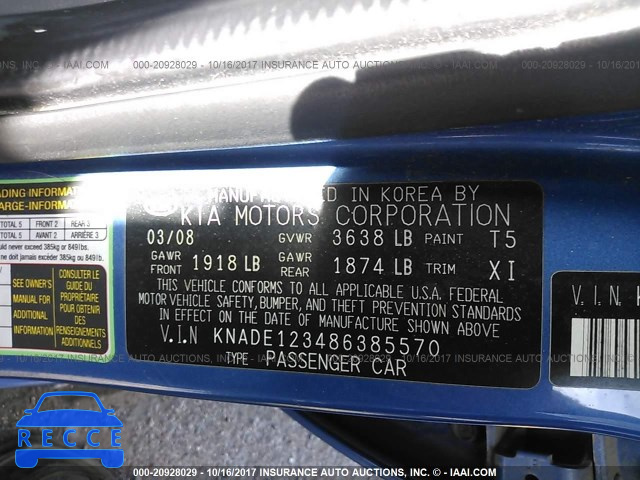 2008 KIA RIO LX/SX KNADE123486385570 image 8