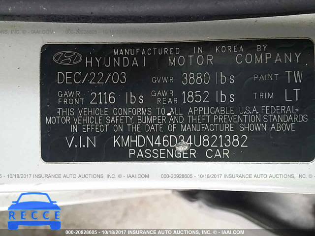 2004 Hyundai Elantra KMHDN46D34U821382 image 8