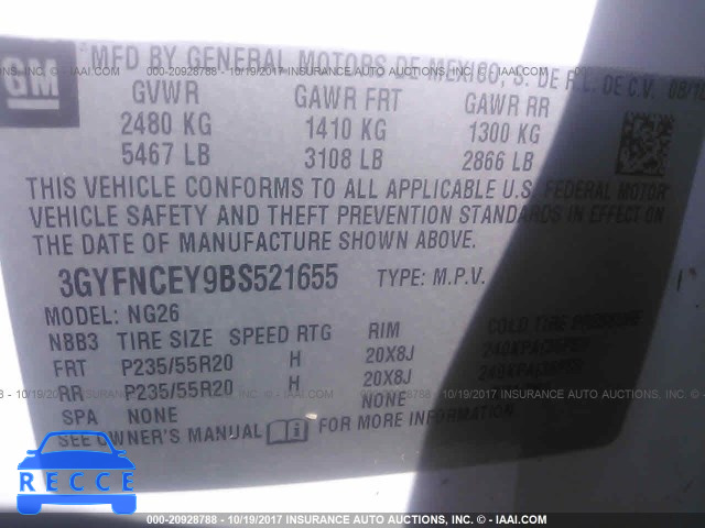 2011 Cadillac SRX PREMIUM COLLECTION 3GYFNCEY9BS521655 зображення 8