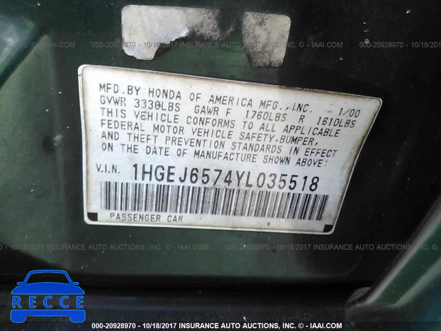 2000 Honda Civic 1HGEJ6574YL035518 image 8