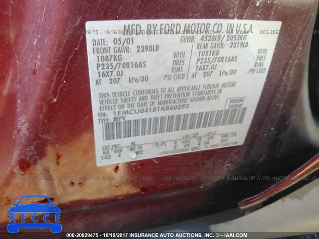 2001 Ford Escape XLT 1FMCU04181KB60293 image 8