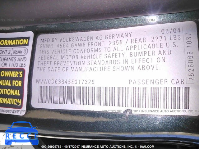 2005 Volkswagen Passat WVWCD63B45E017329 зображення 8