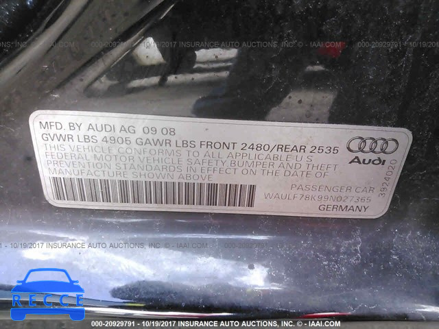 2009 Audi A4 2.0T QUATTRO WAULF78K99N027365 image 8