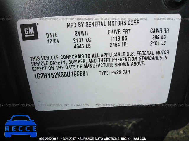 2005 Pontiac Bonneville SLE 1G2HY52K35U199881 зображення 8