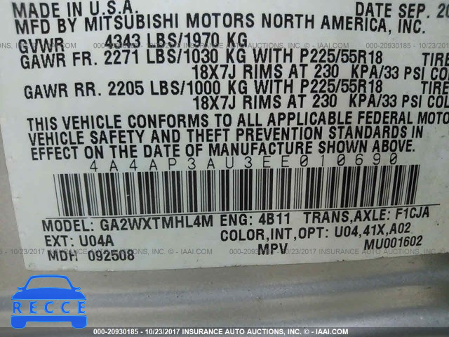 2014 MITSUBISHI OUTLANDER SPORT ES 4A4AP3AU3EE010690 image 8