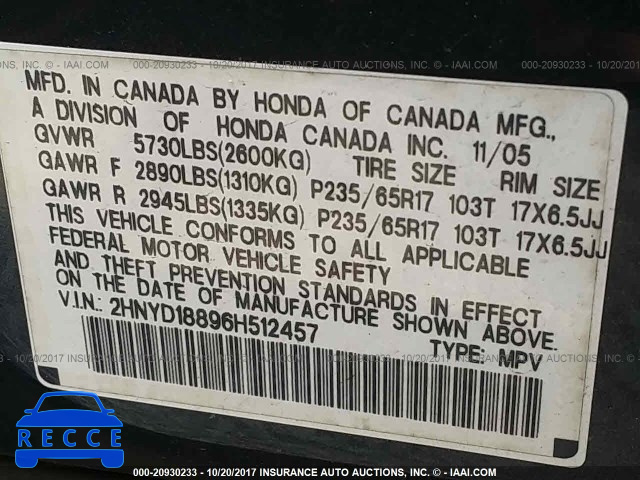 2006 Acura MDX TOURING 2HNYD18896H512457 image 8