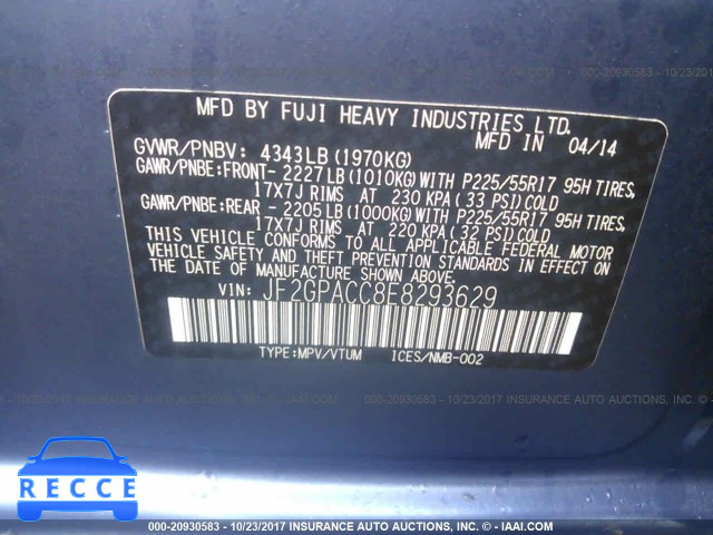 2014 SUBARU XV CROSSTREK 2.0 PREMIUM JF2GPACC8E8293629 image 8
