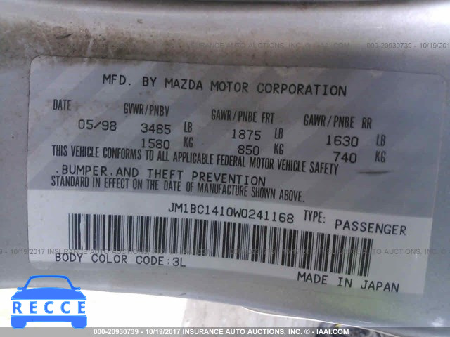 1998 Mazda Protege JM1BC1410W0241168 зображення 8