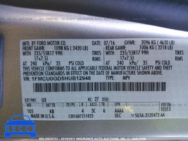 2017 FORD ESCAPE 1FMCU0GD5HUB12948 image 8