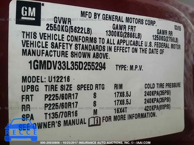 2005 PONTIAC MONTANA SV6 1GMDV33L35D255294 image 8
