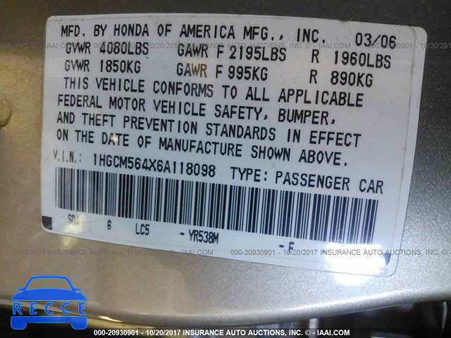 2006 HONDA ACCORD 1HGCM564X6A118098 image 8