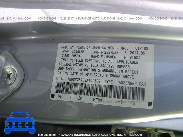 2009 HONDA ACCORD 1HGCP26409A100302 image 8