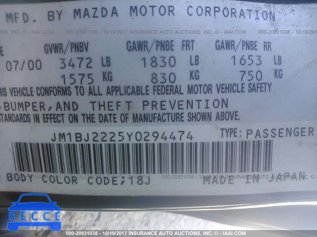 2000 Mazda Protege DX/LX JM1BJ2225Y0294474 Bild 8