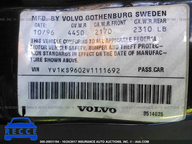 1997 Volvo 960 YV1KS9602V1111692 image 8