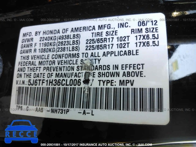 2012 Honda Crosstour EX 5J6TF1H36CL006107 image 8