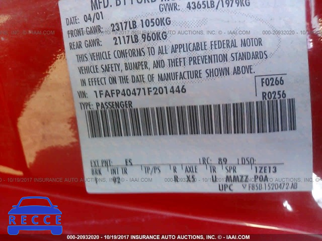 2001 Ford Mustang 1FAFP40471F201446 зображення 8