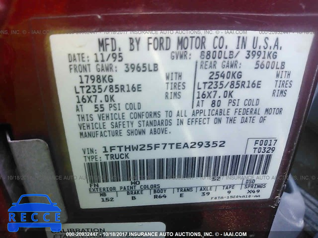 1996 Ford F250 1FTHW25F7TEA29352 image 8