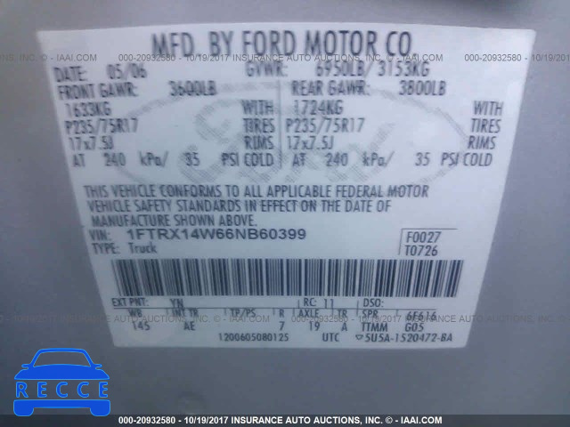 2006 Ford F150 1FTRX14W66NB60399 image 8
