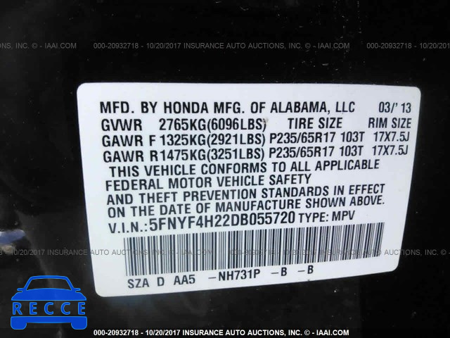 2013 Honda Pilot LX 5FNYF4H22DB055720 image 8
