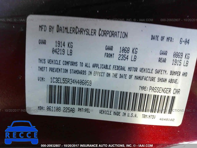 2004 Chrysler Sebring LXI 1C3EL55R34N406059 image 8