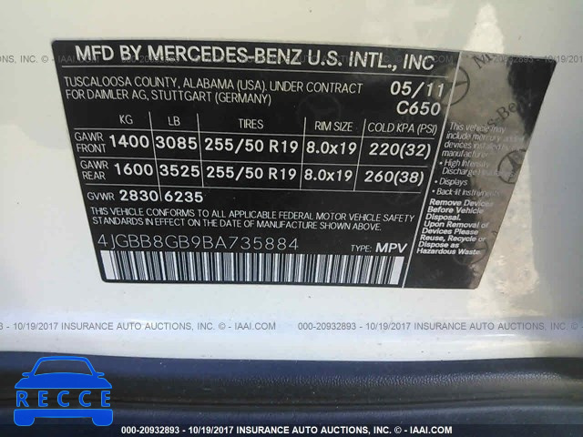 2011 Mercedes-benz ML 4JGBB8GB9BA735884 image 8